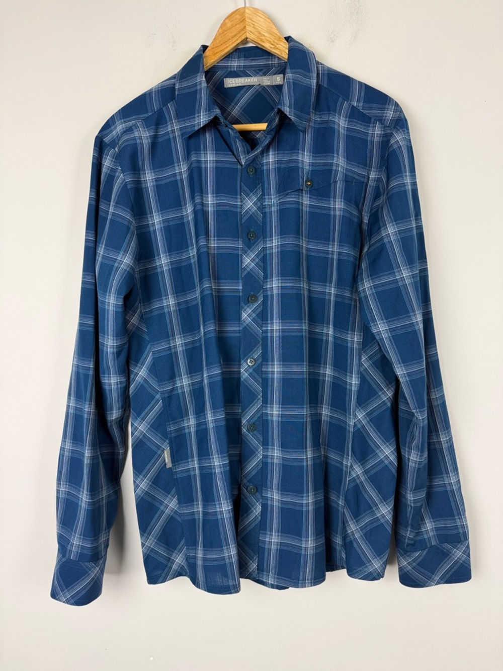 Icebreaker Men's Navy and Light Blue Plaid Button-Down Shirt